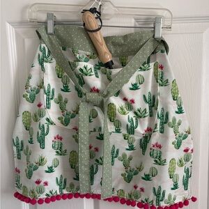 Cactus Print Apron with Green Polka Dot Trim